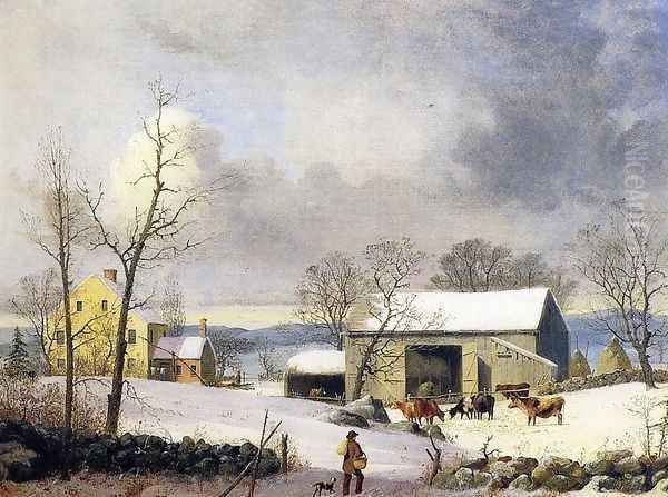 Winter in the Country, Farmyard Oil Painting by George Henry Durrie