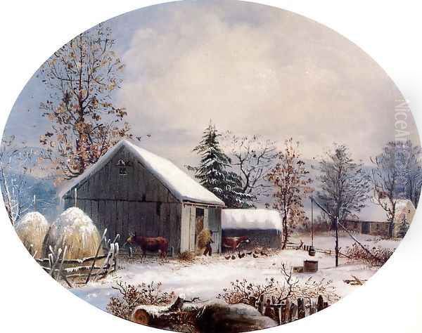 Farmyard in Winter Oil Painting by George Henry Durrie