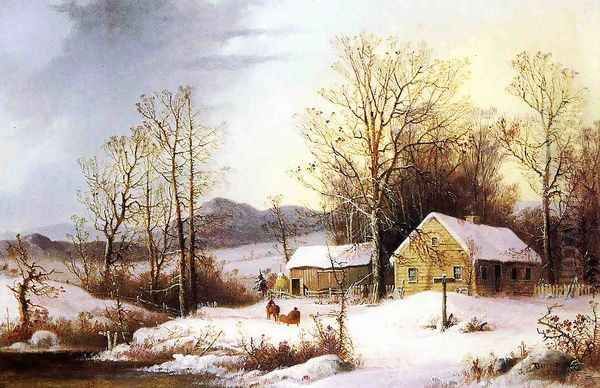 Farmstead in Winter Oil Painting by George Henry Durrie