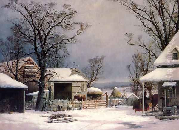 Farmyard, Winter Oil Painting by George Henry Durrie