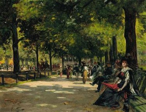 A Pair Of Paintings Of Rotten Row, Hyde Park, London Oil Painting by Girolamo Pieri B. Nerli