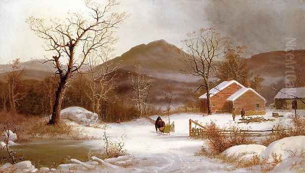 Winter Landscape Oil Painting by George Henry Durrie