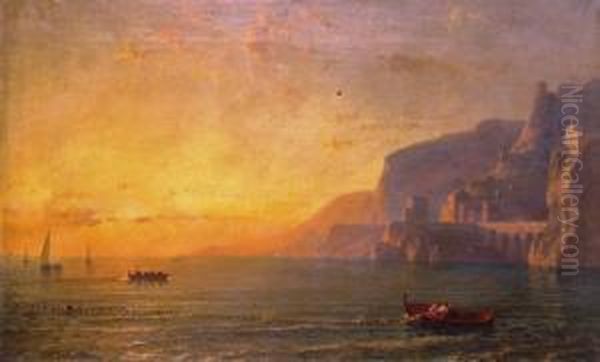 Marina Al Tramonto Con Barche Di Pescatori Oil Painting by Friedrich Nerly