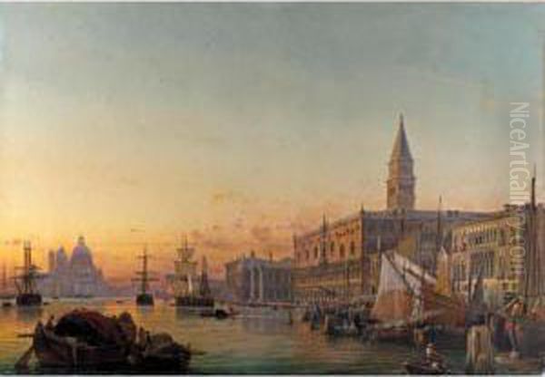 The Grand Canal And The Santa Maria Della Salute Oil Painting by Friedrich Nerly