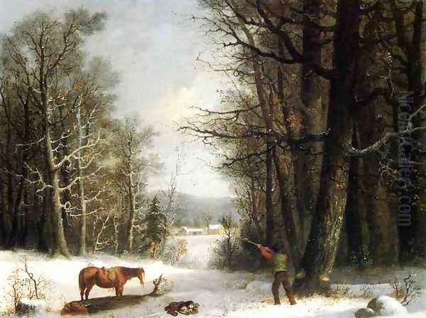 Woodsman in Winter Oil Painting by George Henry Durrie