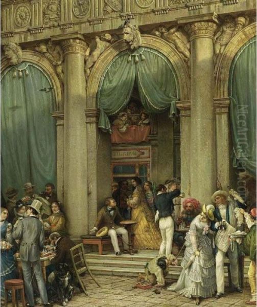 At The Cafe Florian, Venice Oil Painting by Friedrich Nerly