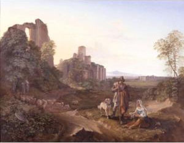 Italianate Landscape With Ruins Oil Painting by Friedrich Nerly