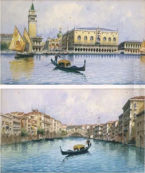 Venezia, Gondole E Vele A S. Marco Oil Painting by Friedrich Nerly