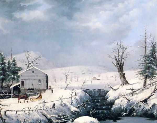 Winter in New England Oil Painting by George Henry Durrie