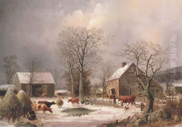 Farmyard In Winter 1847 Oil Painting by George Henry Durrie