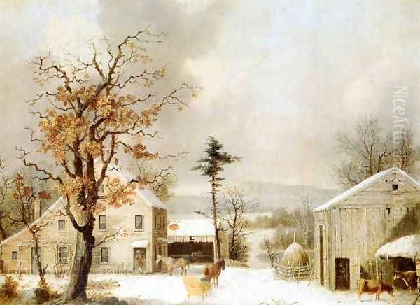 Jones Inn, Winter Oil Painting by George Henry Durrie