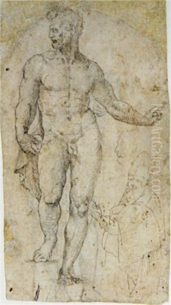 A Standing Nude With Subsidiary 
Studies Of A Male Head In Profileand A Bishop (recto); A Standing Nude 
(verso) Oil Painting by Bartolomeo Neroni