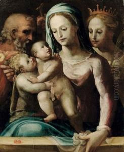 Sacra Famiglia Con San Giovannino E Santa Caterina Oil Painting by Bartolomeo Neroni