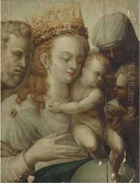 The Holy Family With Saints Anne And John The Baptist Oil Painting by Bartolomeo Neroni