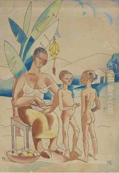 Mae E Filhos Oil Painting by Ismael Nery