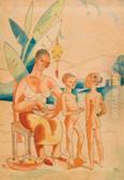 Mae E Filhos Oil Painting by Ismael Nery