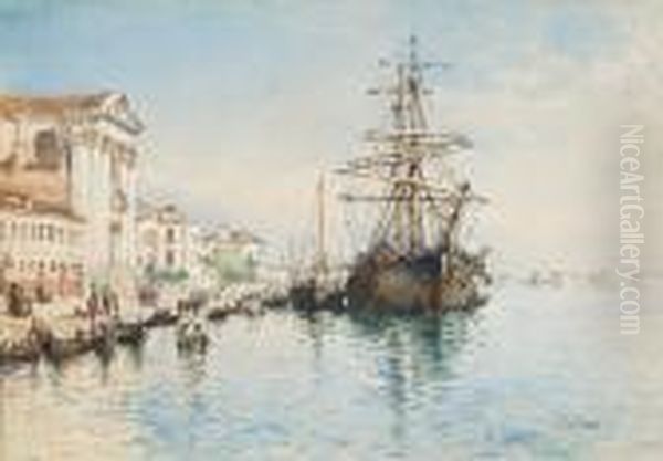 Tall Ship On The Grand Canal, Venice Oil Painting by Frances E. Nesbitt