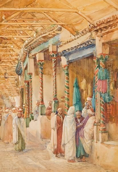 Shopping In Tunis Oil Painting by Frances E. Nesbitt