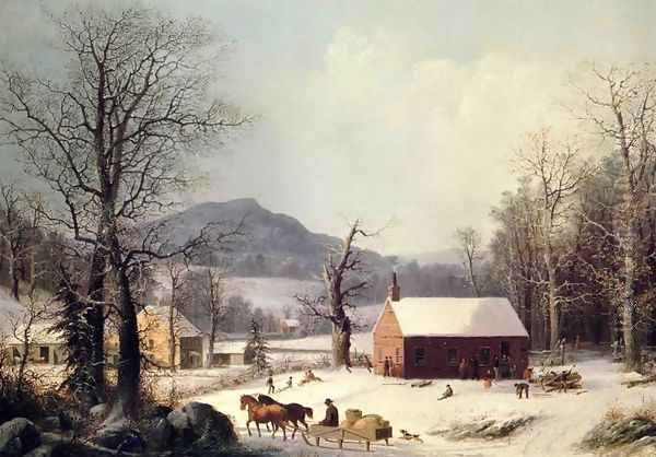 Red School House, Winter Oil Painting by George Henry Durrie