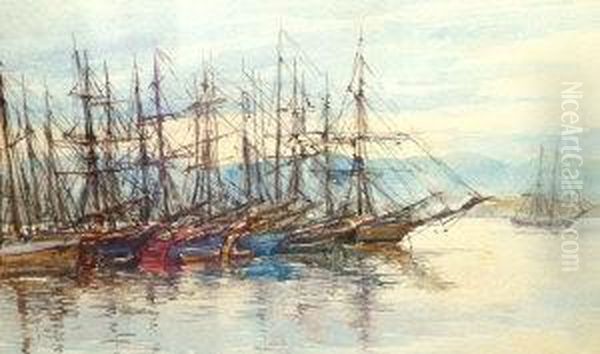 Russian Fishing Fleet Oil Painting by Frances E. Nesbitt