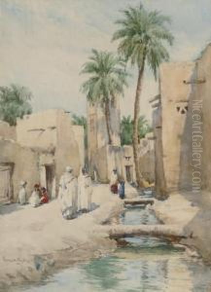 An Arab Street Scene (illustrated); And Unloading On The Riverbank Oil Painting by Frances E. Nesbitt