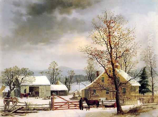 New England Winter Scene Oil Painting by George Henry Durrie