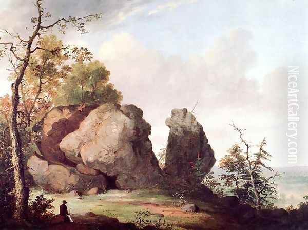 Judges Cave, West Rock, New Haven Oil Painting by George Henry Durrie