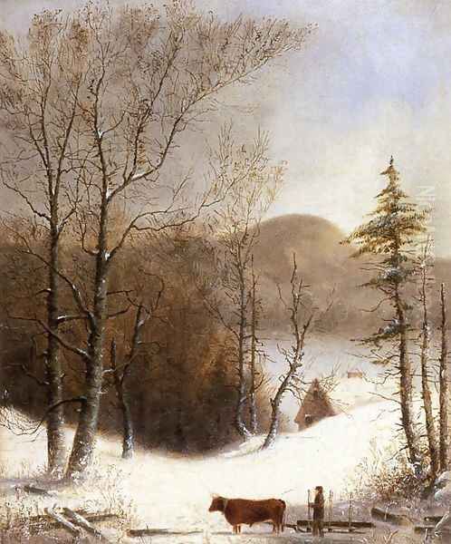 Winter Landscape with Log Cart Oil Painting by George Henry Durrie