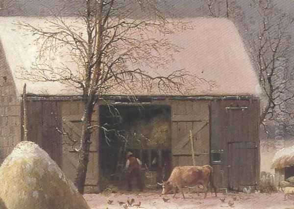 Farmyard In Winter 1858 Oil Painting by George Henry Durrie