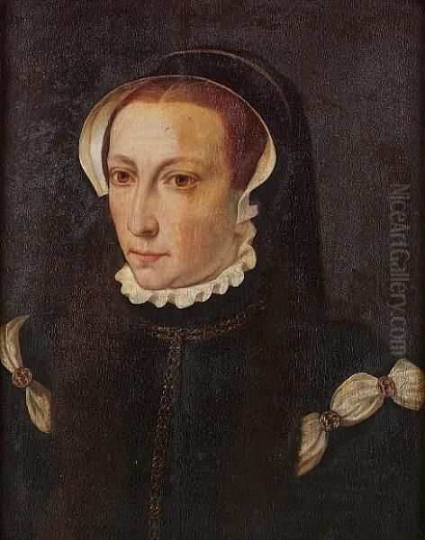 Portrait Of A Lady, Bust-length,
 In Black Costume With A Fur-trimmed Coat And A Black Headress Oil Painting by Nicolas Neufchatel