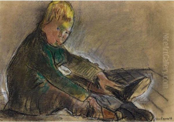 Sitzender Knabe, 1928 
Seated Boy, 1928 Oil Painting by Werner Neuhaus