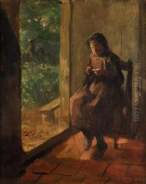 The Young Seamstress Oil Painting by Albertus Johan Neuhuys