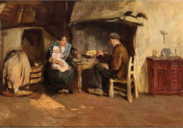 A Kempener Family Enjoying A Meal Oil Painting by Albertus Johan Neuhuys