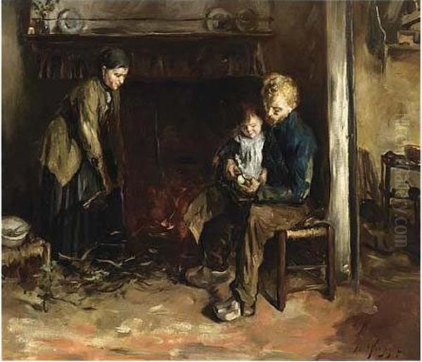 Preparing The Meal Oil Painting by Albertus Johan Neuhuys