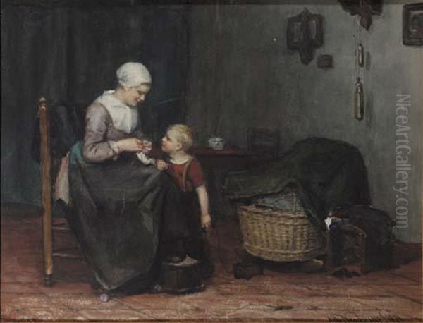 Mommy's Favourite Oil Painting by Albertus Johan Neuhuys