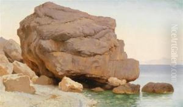 Rocks At The Shore Oil Painting by Carl Johan Neumann