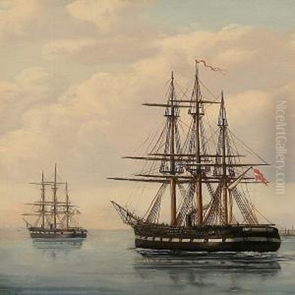 Fregatten Sjaelland I Sundet Oil Painting by Carl Johan Neumann