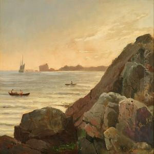 Coastal Scene Withrocks From Bornholm Island, Denmark Oil Painting by Carl Johan Neumann