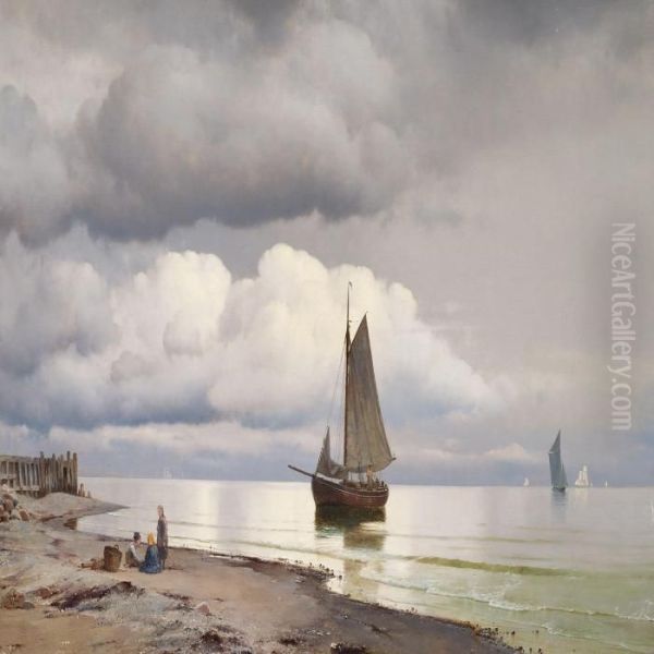 Calm Evening With Fishing Vessels Oil Painting by Carl Johan Neumann