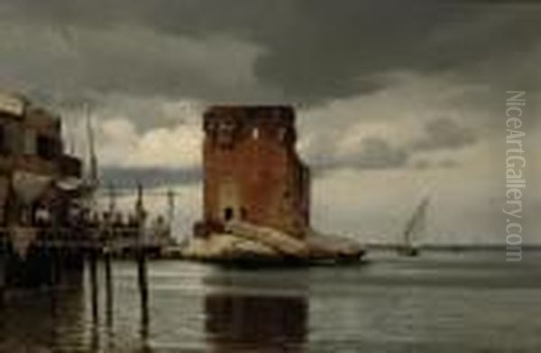 Scene Of A Harbour With A Toll Port,beirut Oil Painting by Carl Johan Neumann