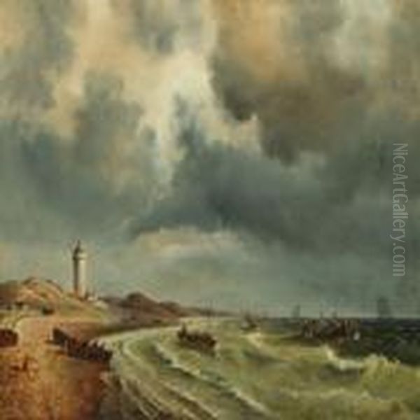 A Storm Brewing Near The Light Of Skagen Oil Painting by Carl Johan Neumann