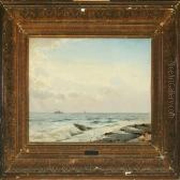 Seascape With Motor And Sailing Ships Oil Painting by Carl Johan Neumann