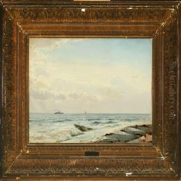 Seascape With Motor And Sailing Ships Oil Painting by Carl Johan Neumann