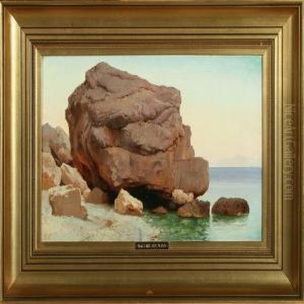 Coastal Scenery With Cliffs By Amalfi Oil Painting by Carl Johan Neumann