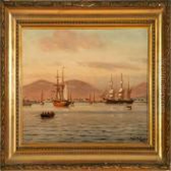 Harbour Scene From Iceland Oil Painting by Carl Johan Neumann