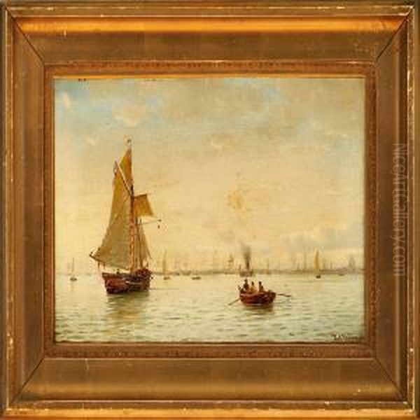 Harbour Scene Fromcopenhagen Oil Painting by Carl Johan Neumann