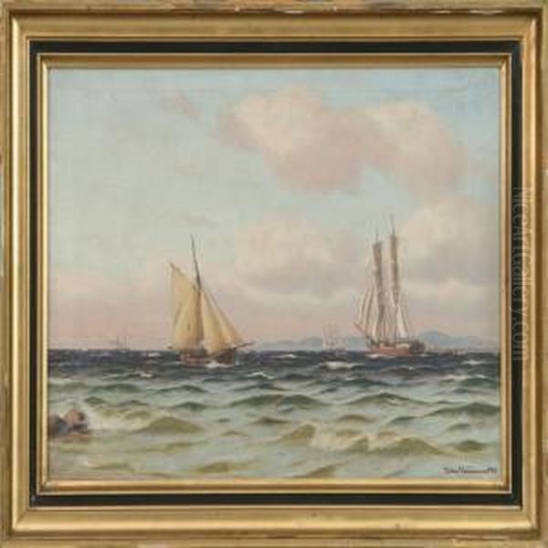 Seascape With Ships Oil Painting by Carl Johan Neumann