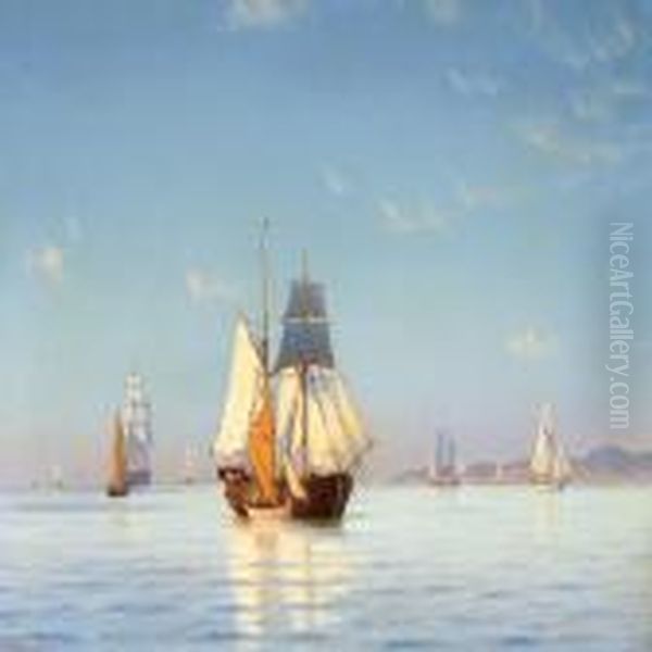 A Summer's Day At Sea Near Raageleje Oil Painting by Carl Johan Neumann