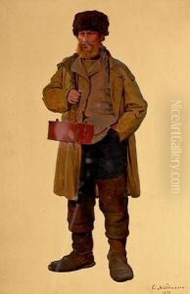 The Fisherman Soren Kruse From Skagen. Signed C. Neumann 1870 Oil Painting by Carl Johan Neumann