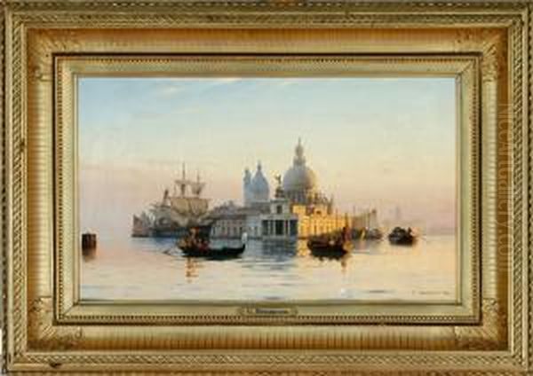 View From Venice At Sunrise Oil Painting by Carl Johan Neumann